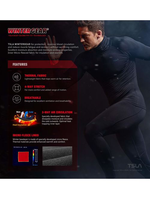 TSLA Men's Thermal Wintergear Compression Baselayer Vneck Long Sleeve Shirt