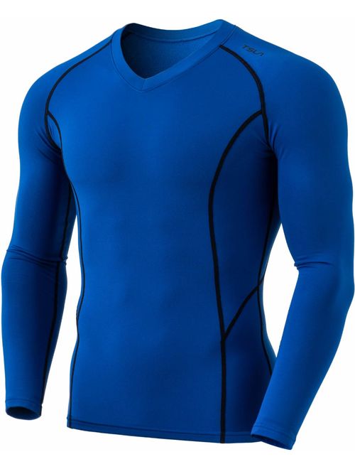 TSLA Men's Thermal Wintergear Compression Baselayer Vneck Long Sleeve Shirt