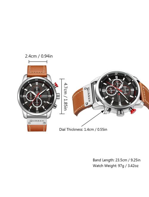 Mens Leather Strap Watches Classic Casual Dress Stainless Steel Waterproof Chronograph Date Analog Quartz Watch