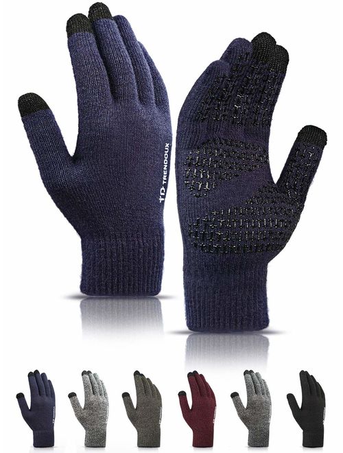 TRENDOUX Winter Gloves Men Women Unisex Touch Screen Glove - Non-slip Grip - Elastic Cuff - Knit Warm Stretchy Material