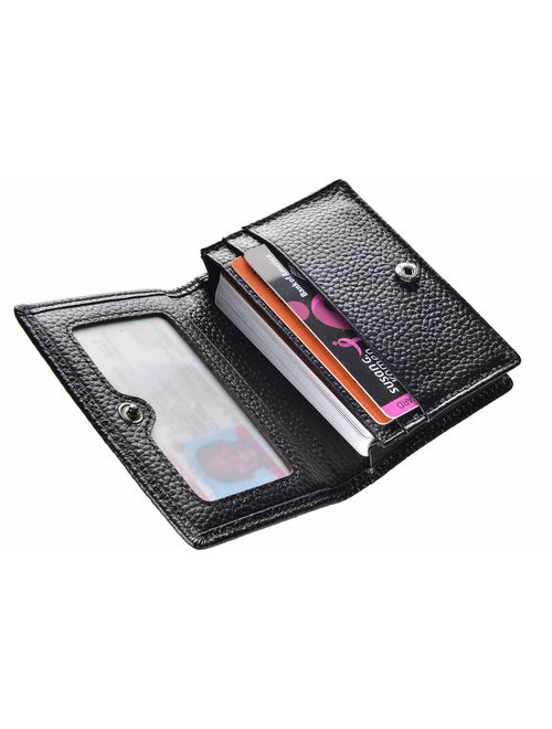 Outrip Genuine Leather Business Card Holder Name Card Case Credit Card Wallet with ID Window RFID Blocking