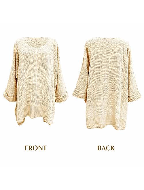 Exlura Women's Casual V Neck Loose Oversized Pullover Sweater High Low Knitted Jumper