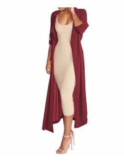 Pure Beauty Women's Long Sleeve Soft Open Front Cover Ups for Women Chiffon Maxi Cardigan