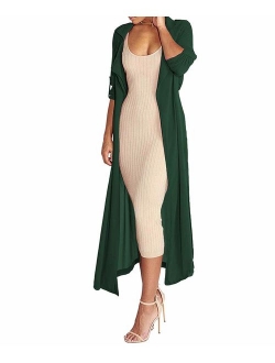 Pure Beauty Women's Long Sleeve Soft Open Front Cover Ups for Women Chiffon Maxi Cardigan