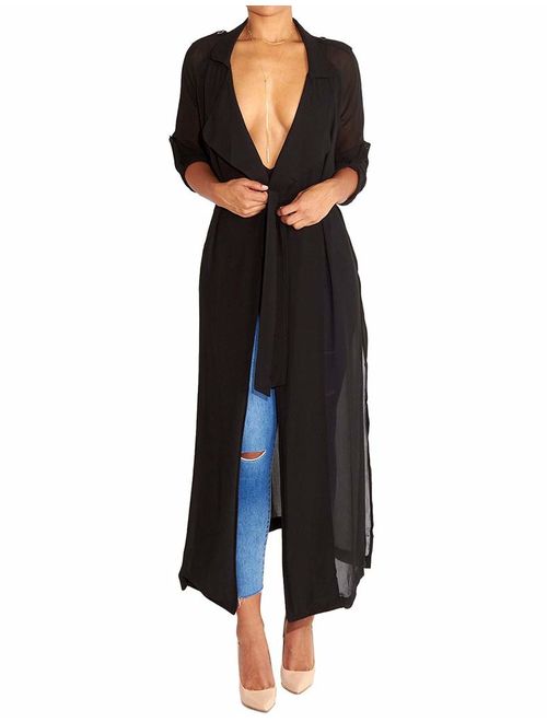 Pure Beauty Women's Long Sleeve Soft Open Front Cover Ups for Women Chiffon Maxi Cardigan