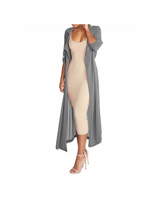 Pure Beauty Women's Long Sleeve Soft Open Front Cover Ups for Women Chiffon Maxi Cardigan