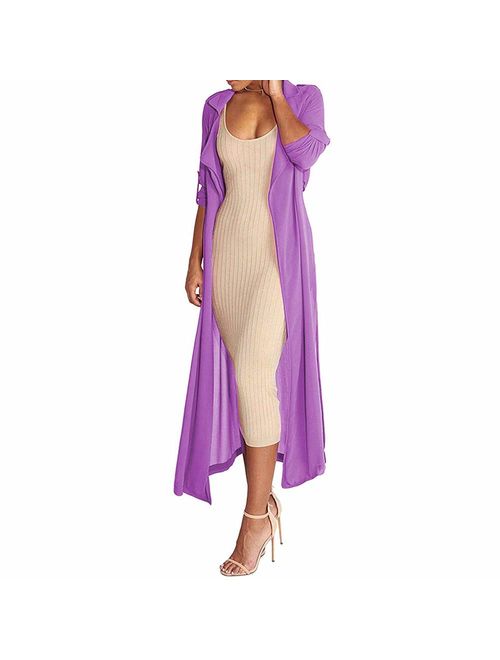 Pure Beauty Women's Long Sleeve Soft Open Front Cover Ups for Women Chiffon Maxi Cardigan