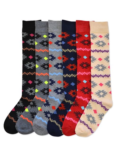 Mamia Women's Fancy Design Multi Color Knee High Socks (6 pairs)