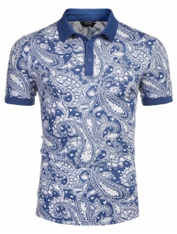 Men's Paisley Polo Shirt Casual Short Sleeve Floral Print Shirt