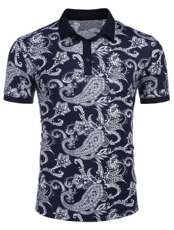 Men's Paisley Polo Shirt Casual Short Sleeve Floral Print Shirt
