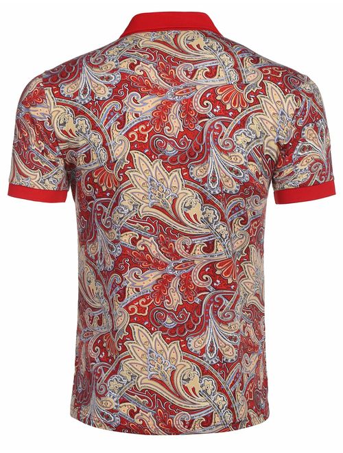 COOFANDY Men's Paisley Polo Shirt Casual Short Sleeve Floral Print Shirt