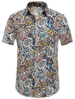 SSLR Men's Floral Casual Button Down Short Sleeve Hawaiian Shirt