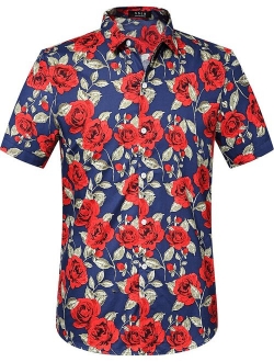 SSLR Men's Floral Casual Button Down Short Sleeve Hawaiian Shirt