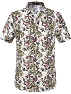 SSLR Men's Floral Casual Button Down Short Sleeve Hawaiian Shirt