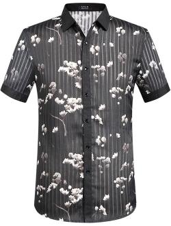 SSLR Men's Floral Casual Button Down Short Sleeve Hawaiian Shirt