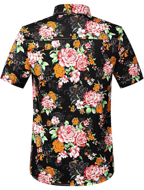 SSLR Men's Floral Casual Button Down Short Sleeve Hawaiian Shirt