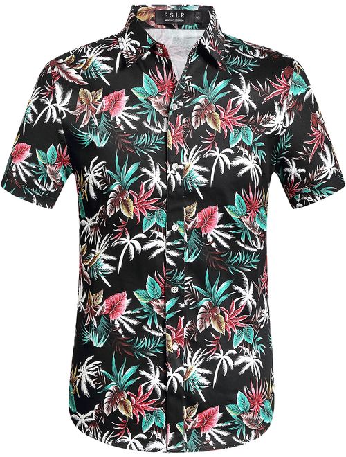 SSLR Men's Floral Casual Button Down Short Sleeve Hawaiian Shirt