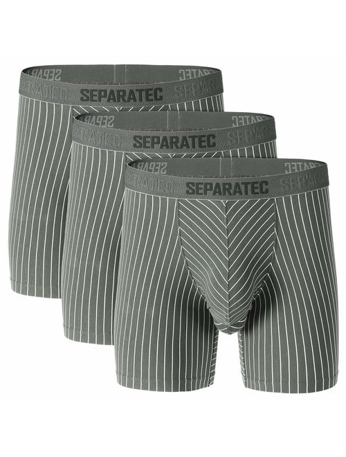 Separatec Men's Underwear Stylish Striped Pattern Smooth Cotton Boxer Briefs 3 Pack