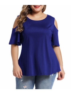 LALAGEN Women Plus Size Short Sleeve Flare Peplum Blouse Top