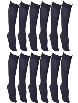 Women's Trouser Socks, Opaque Stretchy Nylon Knee High, Many Colors, 6 or 12 Pairs