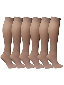 Women's Trouser Socks, Opaque Stretchy Nylon Knee High, Many Colors, 6 or 12 Pairs