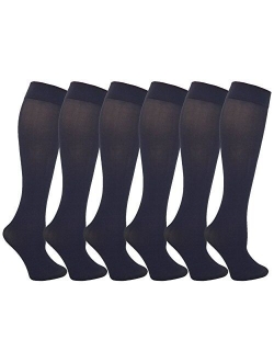 Women's Trouser Socks, Opaque Stretchy Nylon Knee High, Many Colors, 6 or 12 Pairs