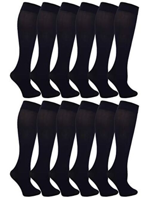 Women's Trouser Socks, Opaque Stretchy Nylon Knee High, Many Colors, 6 or 12 Pairs