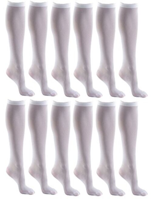 Women's Trouser Socks, Opaque Stretchy Nylon Knee High, Many Colors, 6 or 12 Pairs