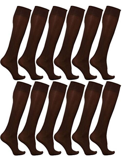 Women's Trouser Socks, Opaque Stretchy Nylon Knee High, Many Colors, 6 or 12 Pairs