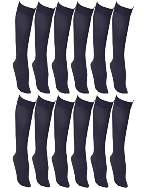 Women's Trouser Socks, Opaque Stretchy Nylon Knee High, Many Colors, 6 or 12 Pairs