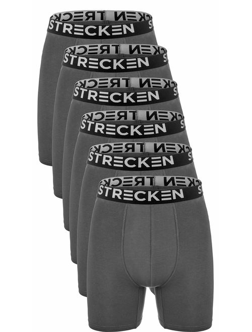 STRECKEN 3 or 6 Pack Men Ultra Soft Long Leg Boxer Brief Breathable Cotton Underwear Value Pack