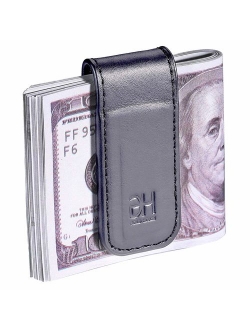 Slim Magnetic Money Clip Genuine Leather Business Card Holder for Men