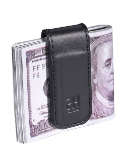 Slim Magnetic Money Clip Genuine Leather Business Card Holder for Men