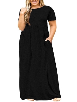 POSESHE Women's Plus Size Tunic Swing T-Shirt Dress Short Sleeve Maxi Dress with Pockets