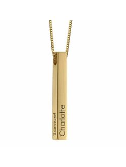 MyNameNecklace Personalized Engraved 4 Sided Vertical 3D Bar Necklace Pendant- Nameplate Custom Made Text- Precious Metals Sterling Silver and Gold Jewelry for Mom Wife G