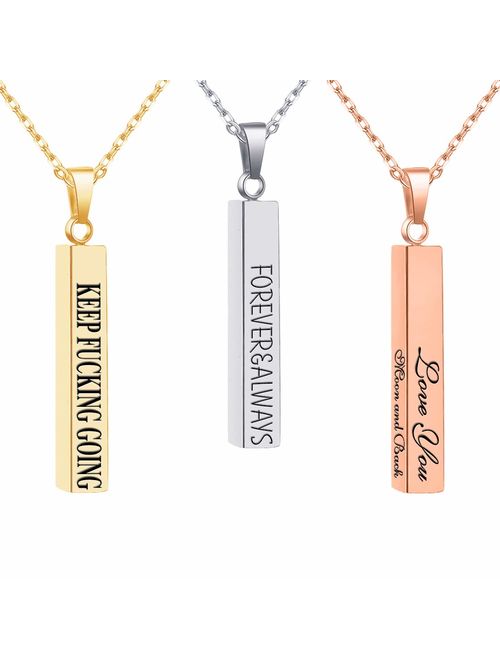 EVER2000 Personalized 3D Vertical Bar Necklace, Custom Necklace Engraved with Any Name Pendant Jewelry Gift