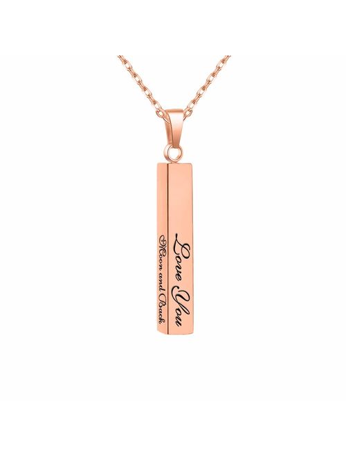 EVER2000 Personalized 3D Vertical Bar Necklace, Custom Necklace Engraved with Any Name Pendant Jewelry Gift