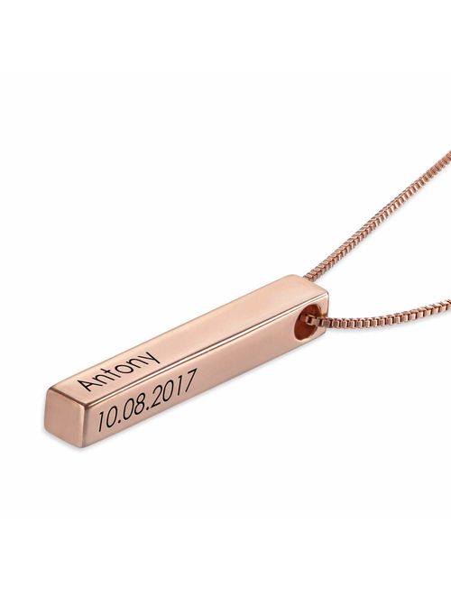 MyNameNecklace 3D Bar Necklace-Engraved Inspirational Mantra Jewelry -Family Love Laughter Happiness- Valentine Day Jewelry Gift