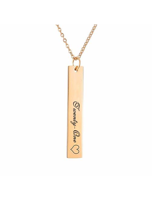 Yoke Style Personalized Bar Necklace, Engraved Custom Name Necklace Charm Pendant Jewelry Gift for Women