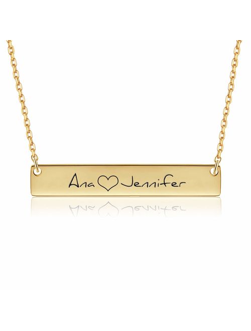 Yoke Style Personalized Bar Necklace, Engraved Custom Name Necklace Charm Pendant Jewelry Gift for Women