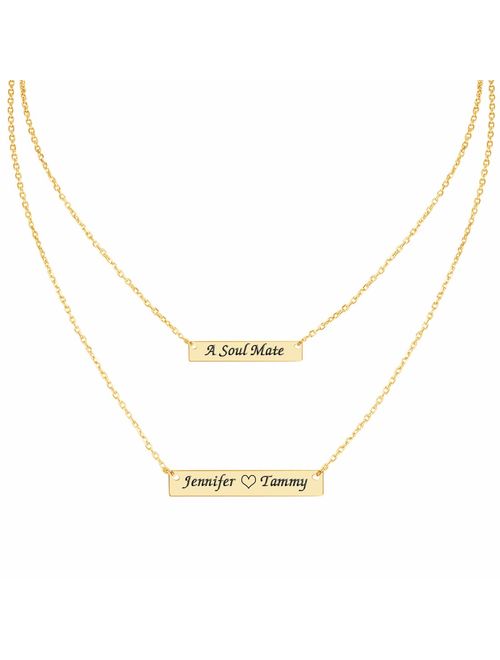 Yoke Style Personalized Bar Necklace, Engraved Custom Name Necklace Charm Pendant Jewelry Gift for Women