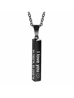 MeMoShe Personalized 4 Sided Vertical Bar Necklace, Custom Names Necklace Message Engraved Dainty Jewelry for Men