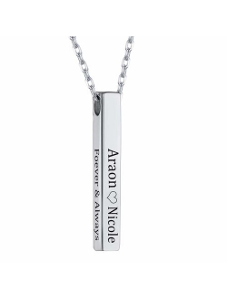 MeMoShe Personalized 4 Sided Vertical Bar Necklace, Custom Names Necklace Message Engraved Dainty Jewelry for Men