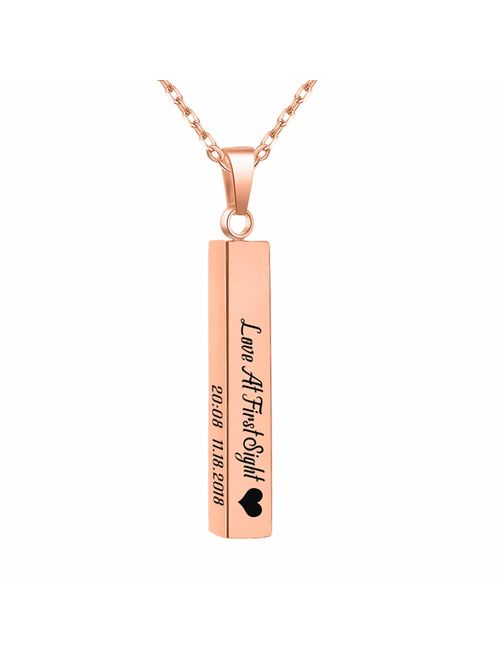 MeMoShe Personalized 4 Sided Vertical Bar Necklace, Custom Names Necklace Message Engraved Dainty Jewelry for Men