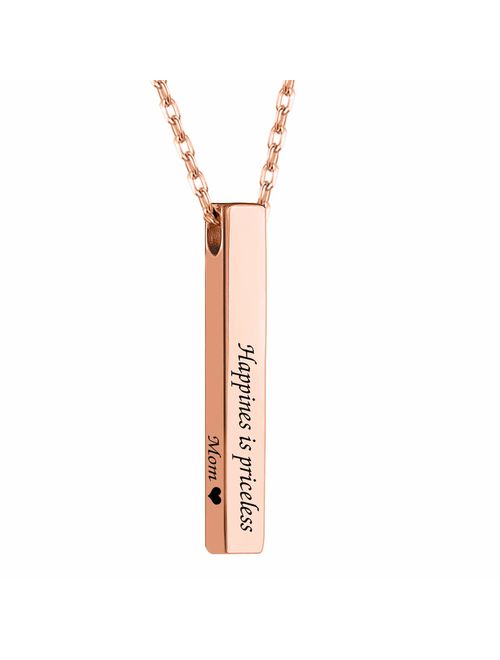 MeMoShe Personalized 4 Sided Vertical Bar Necklace, Custom Names Necklace Message Engraved Dainty Jewelry for Men