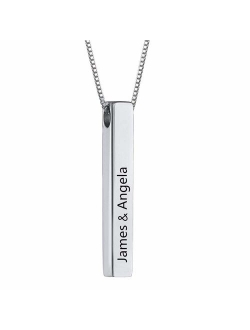 Ouslier 925 Sterling Silver Personalized 4 Sided Vertical 3D Bar Necklace Custom Made Any Name Pendant