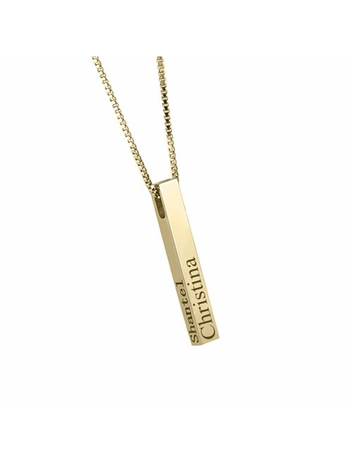 Ouslier 925 Sterling Silver Personalized 4 Sided Vertical 3D Bar Necklace Custom Made Any Name Pendant