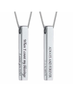 Yofair Custom Vertical Bar Necklace Personalized 925 Sterling Silver Couple Engraved 3D Bar Pendant Jewelry for Men Women