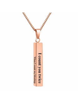 Yofair Custom Vertical Bar Necklace Personalized 925 Sterling Silver Couple Engraved 3D Bar Pendant Jewelry for Men Women