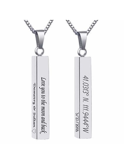 Yofair Custom Vertical Bar Necklace Personalized 925 Sterling Silver Couple Engraved 3D Bar Pendant Jewelry for Men Women